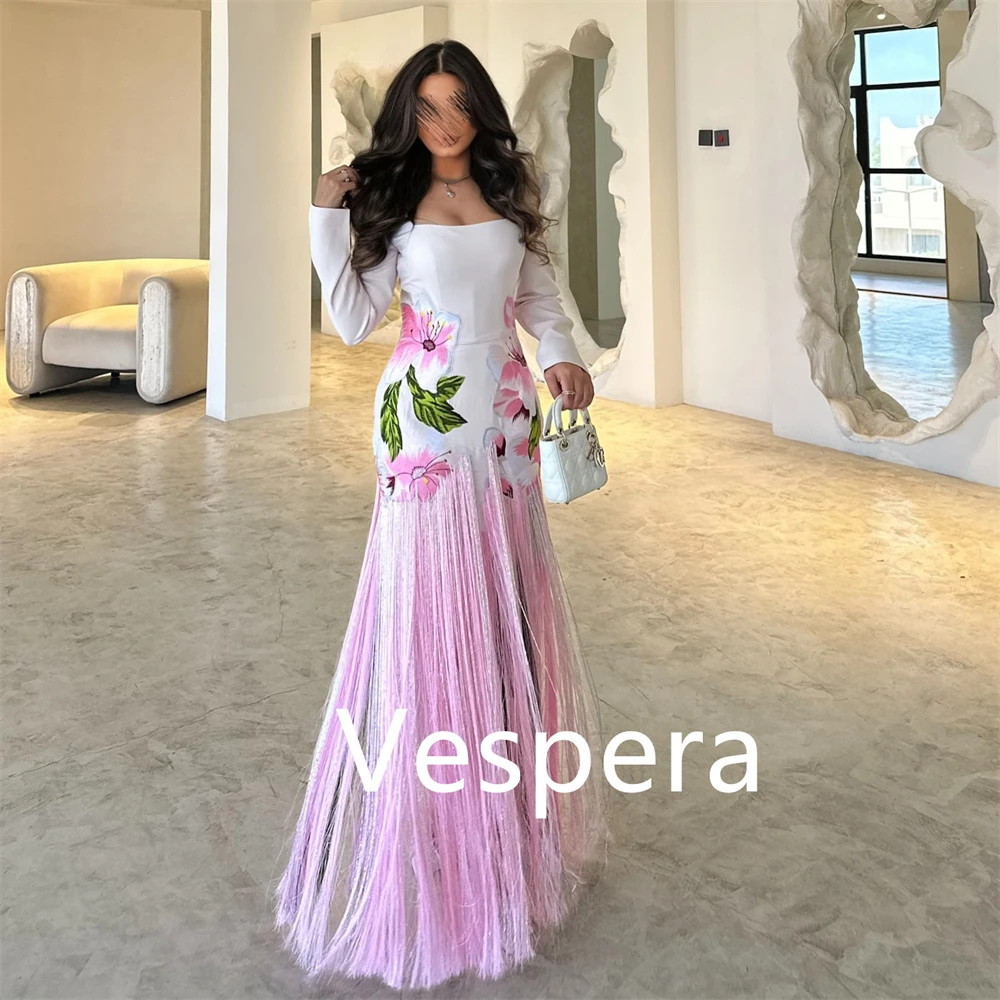 فساتين سهرة جيرسي ساحرة مخصصة، ياقة مربعة رائعة وأكمام طويلة، فستان العودة للوطن، فساتين مناسبة خاصة