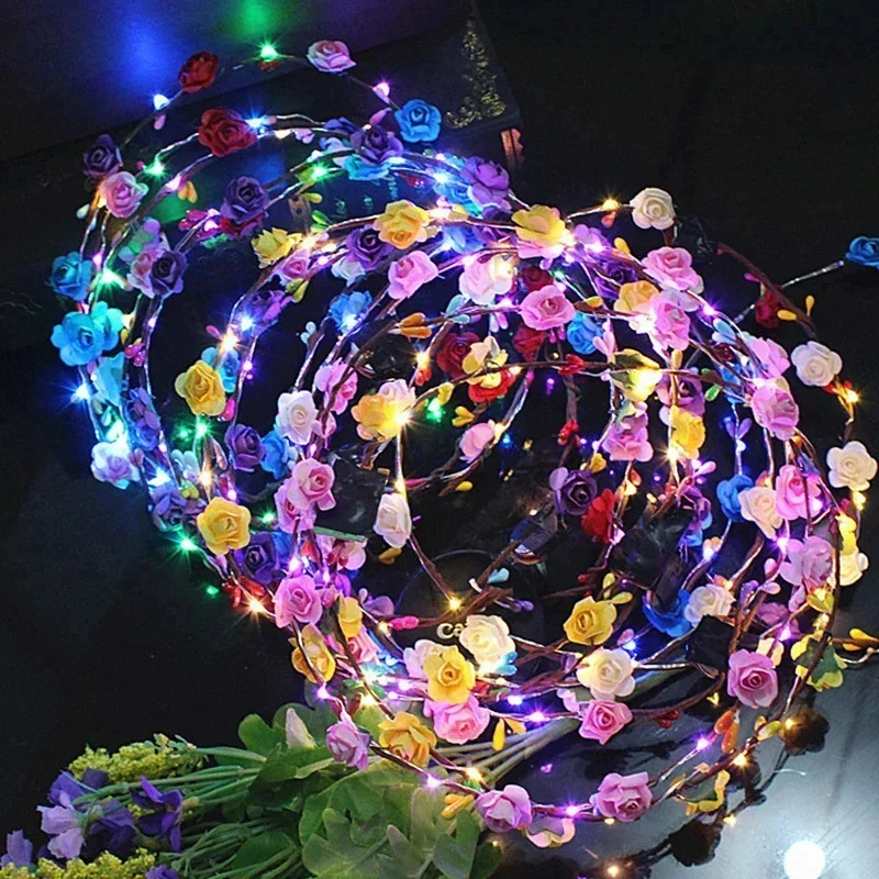 

New LED Flower Crowns Light Up Headbands Glowing Flower Crown Garland Glow In The Dark Headband For Wedding Party Favors