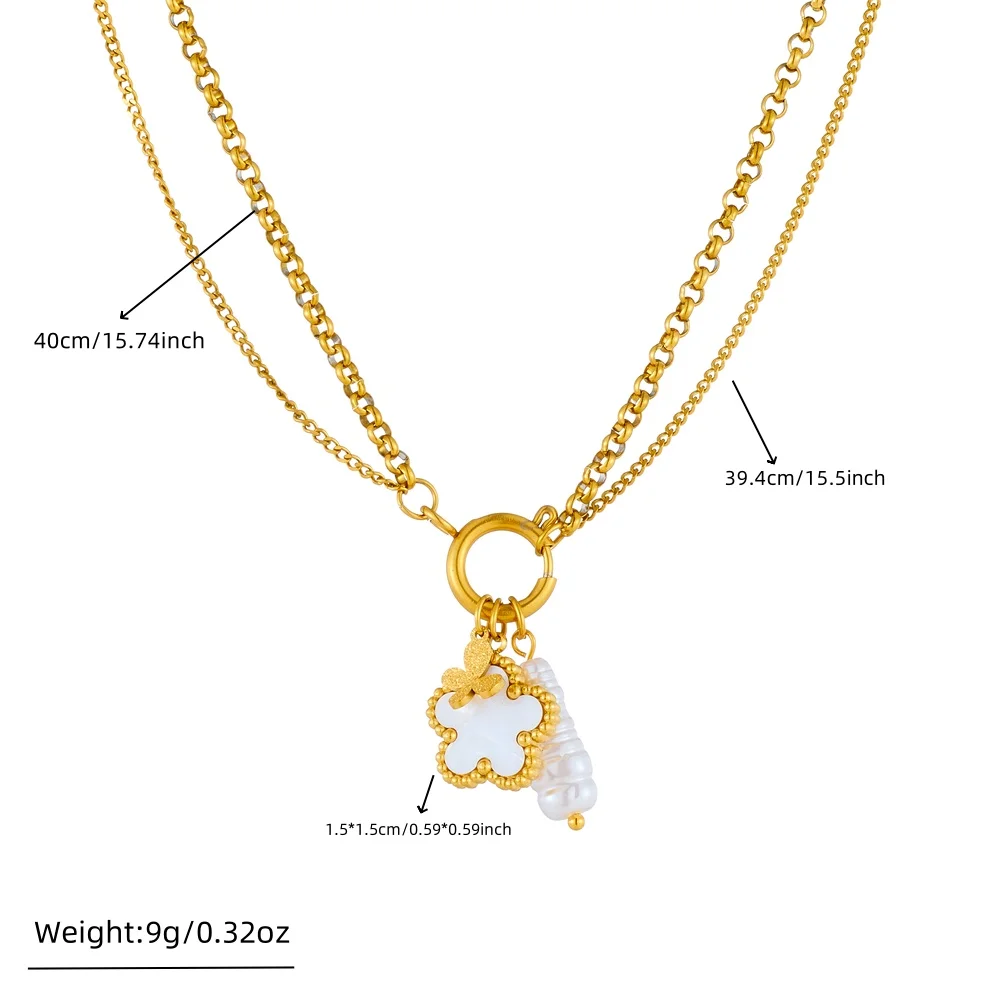 LAMENGLY 316L Stainless Steel Glamorous 5-Leaf Flower Heart Bow Starfish Pearl Shell Pendant Necklace Women Elegant Neck Chain - Image 2