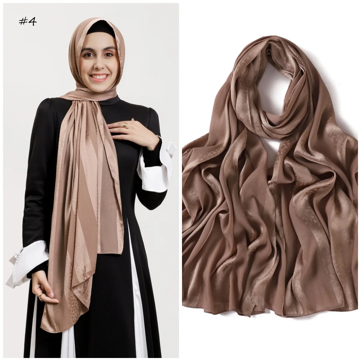 Elegante Muslimische Hijab Frauen Böhmischen Weichen Satin Islam Ramadan Hijabs Foulard Femme Schal Wrap Schal Kopftuch Bufanda Stirnband – Detail 17