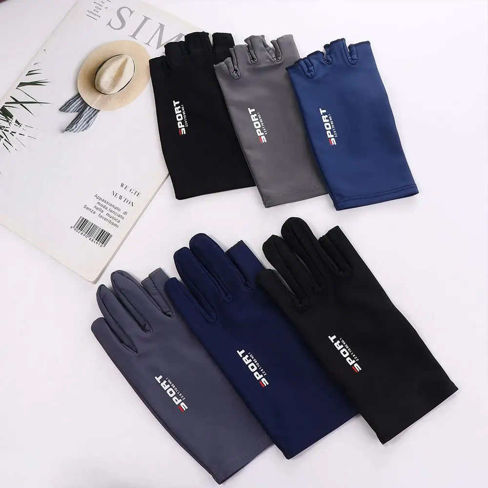 تنفس سيليكون حماية الشمس القيادة بلون عدم الانزلاق القفازات نصف اصبع قفازات الحرير الجليد قفازات الرجال قفازات مرنة
