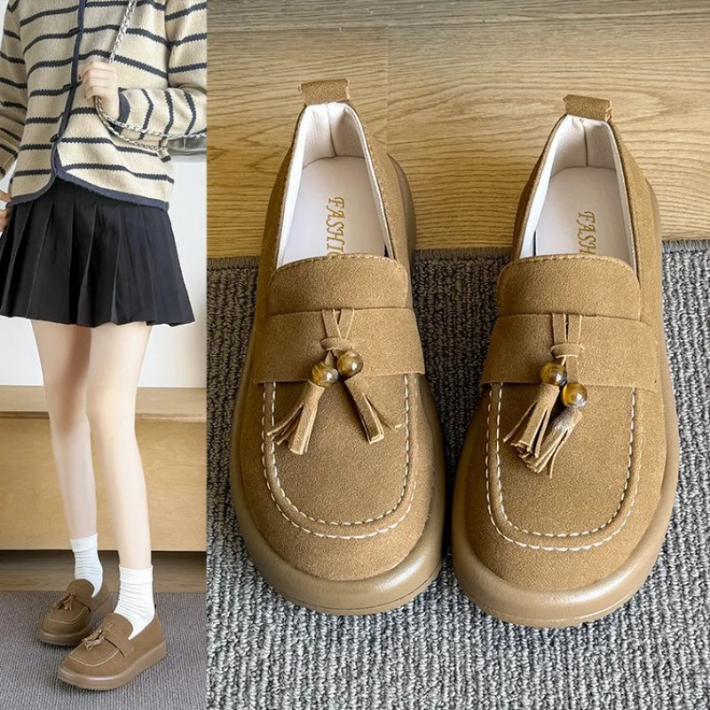 

2025New Spring and Autumn Retro Thick-Soled Height-Increasing Versatile Slip-On Shoes