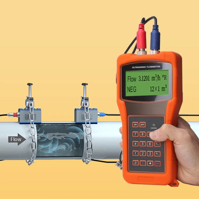 4-20ma Dn 200 Rs485 Portable Handheld Ultrasonic Water FlowMeter Data Logger Rs232 Wi-fi Clamp on Handheld Ultrasonic Flow Meter