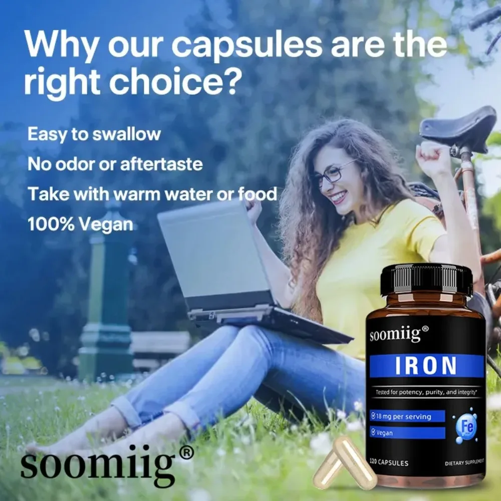 Iron Capsules - Supports Red Blood Cell Production, Promotes Absorption, Relieves Fatigue, Improves Energy, Gluten-free