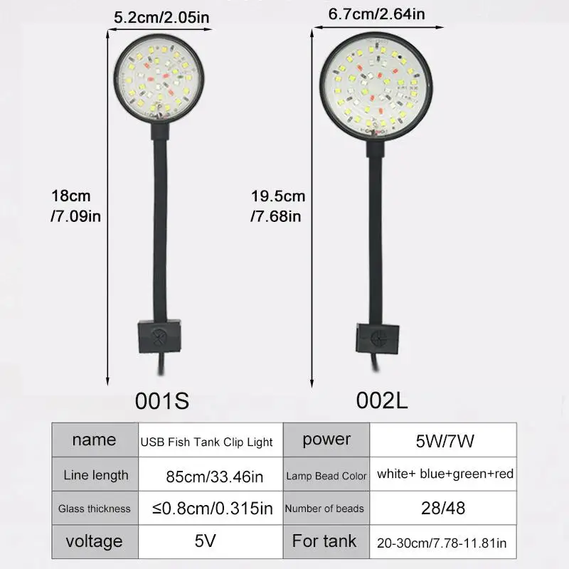 USB 5V Aquarium LED Lamp Fish Tank Light Decor Aquatic Plant Multiple Modes Dimmable Lightness Full Spectrum Mini Clip Light