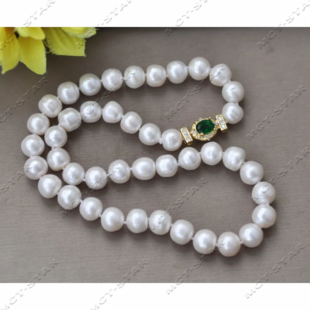 

MTC·STAR Настоящее ожерелье из белого круглого пресноводного жемчуга диаметром 17 дюймов и диаметром 11 мм, зеленый CZ (Z14291)