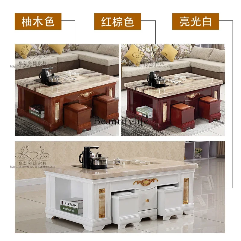 Z.Natural marble kung fu tea table kettle embedded tea table slate surface tea table