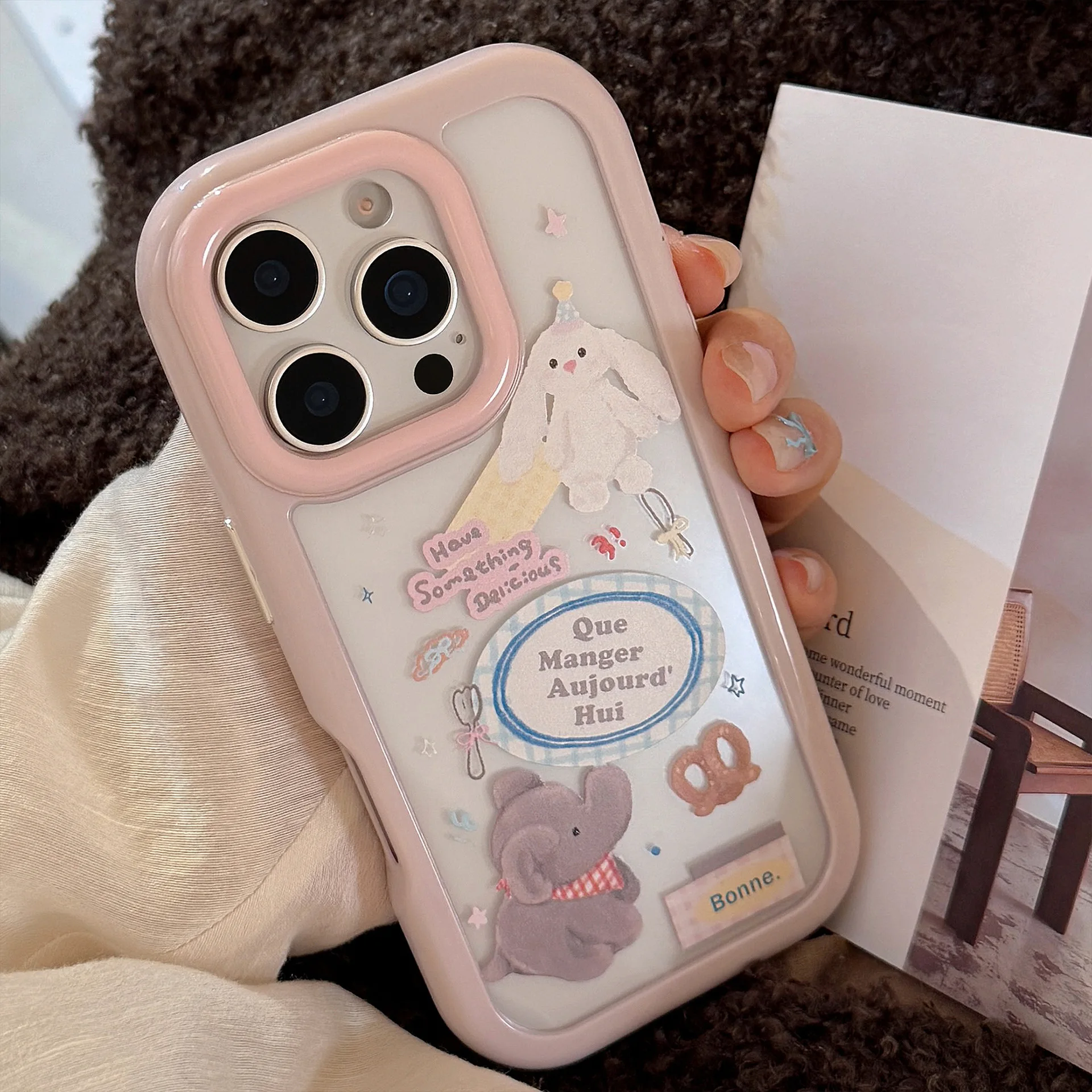 

Cute Bunny Elephant Acrylic Transparent Suitable Phone Case For iPhone16/15por max Anti-drop Phone Case For iPhone 14pro max