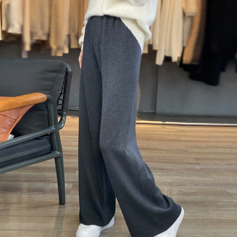 Pantaloni a gamba larga in lana a vita alta da donna 2024 Primavera Autunno Nuovi pantaloni sportivi Pantaloni versatili alla moda per il tempo