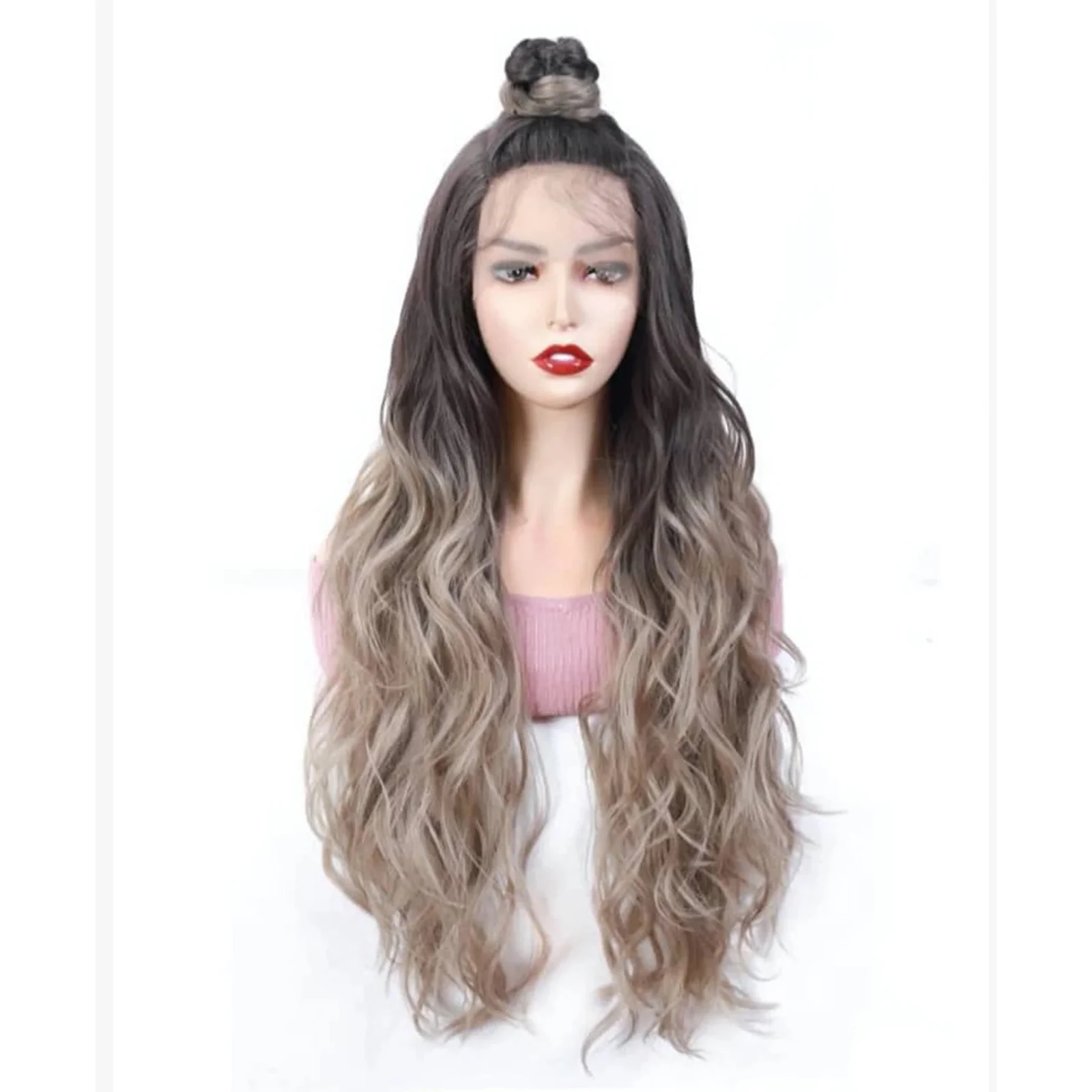 

28 "Омбре Серый Луна Часть Термостойкие Синтетические Парики Шнурка для Женщин Половина Хвоста Синтетический Парик