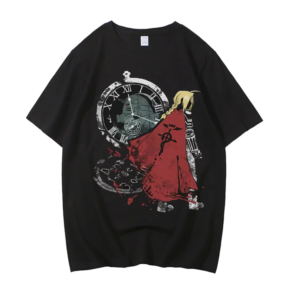Fullmetal Alchemist Tshirt Men Printed Retro Harajuku Style Fashion Streetwear Performance 100% Cotton Short Sleeve Top Unisex