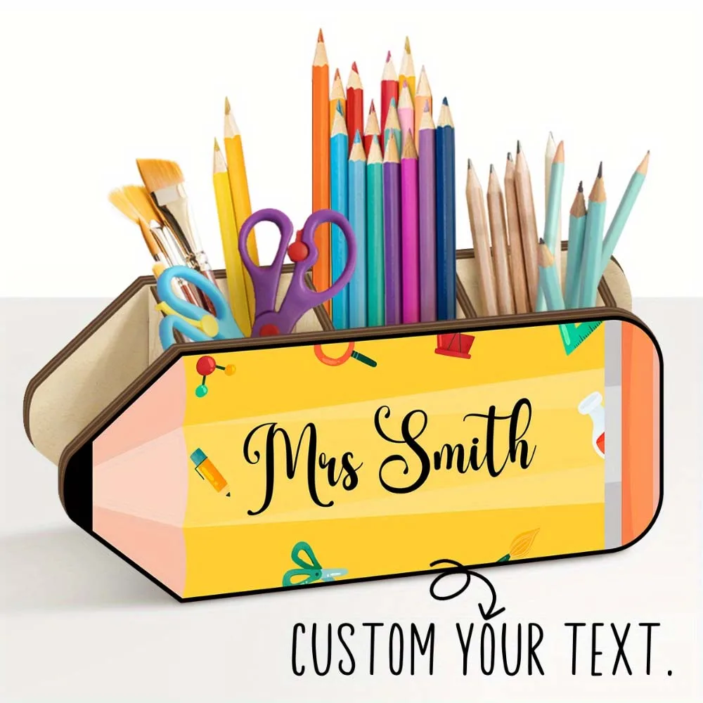 1PC Customizable Pencil Shape Pen Holder, Painted Desk Organizer. Custom Name/Text, Teacher Appreciation Gift,