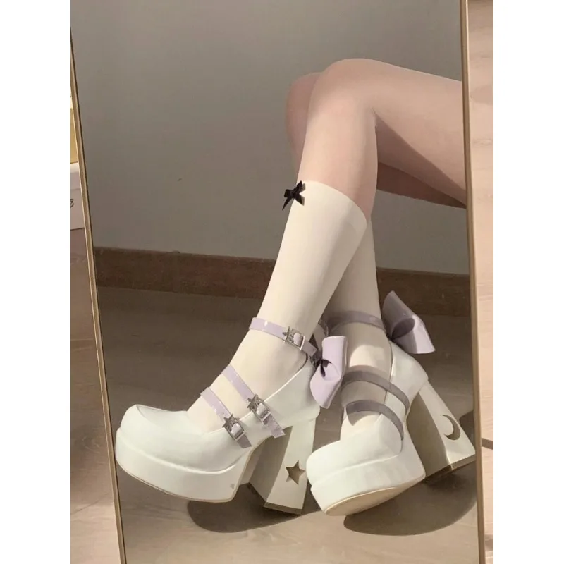 2024 Y2k Chunky Platform tacchi alti décolleté donna primavera Punk tacco spesso Mary Jane Lolita scarpe donna scarpe Cosplay in pelle verniciata