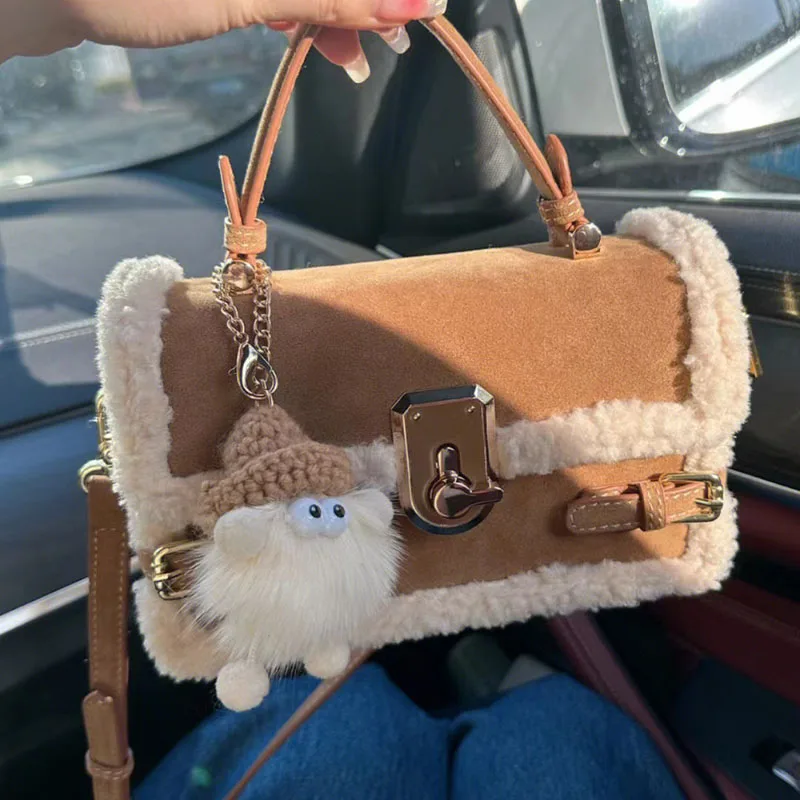 High Appearance Lamb Wool Bag Autumn Winter New Style All-In-One Handbag Senior Patchwork Crossbody Bags Suede Commuter Bag