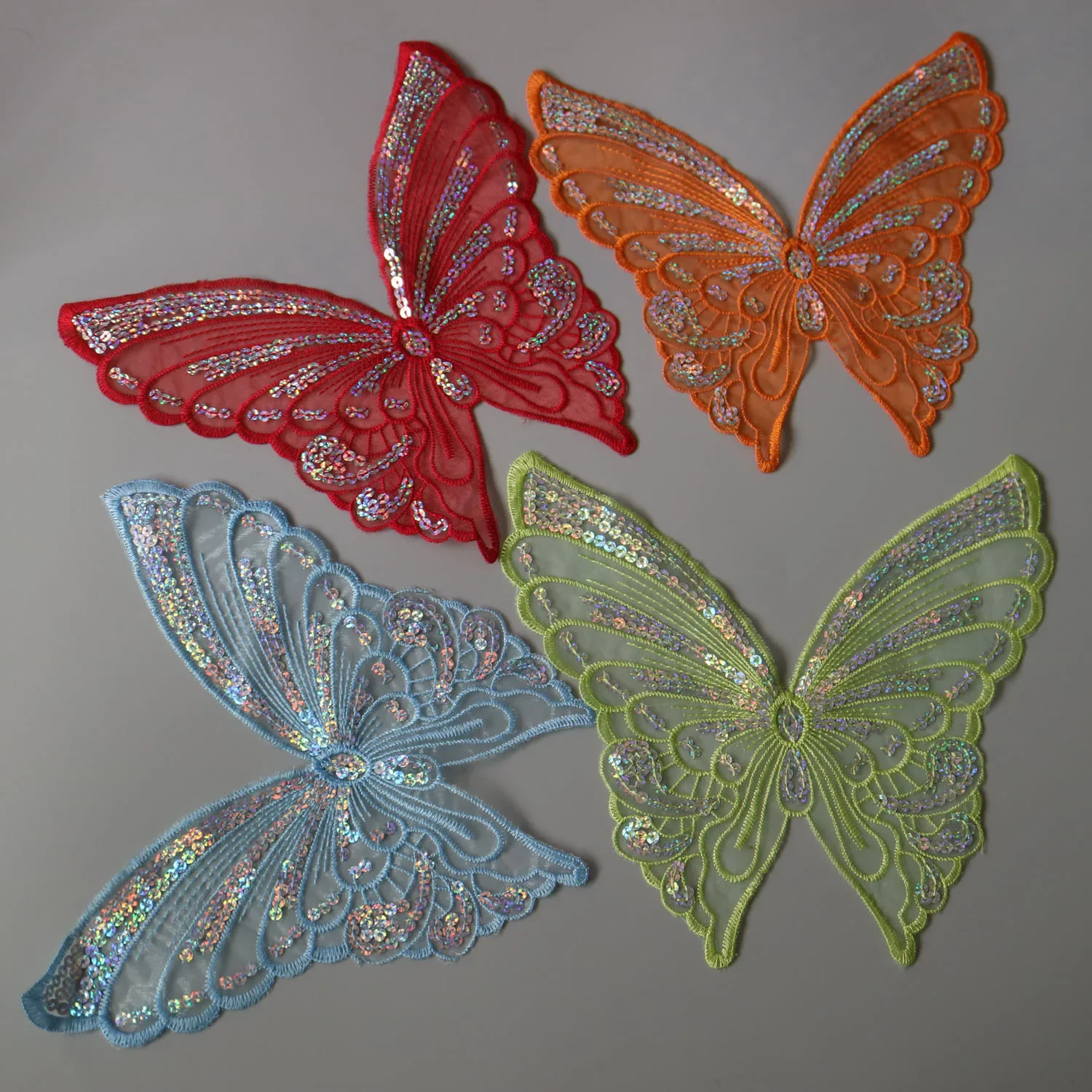 Fashion 12color butterfly lace patches for clothing sew on sequin embroidery applique butterfly parche for clothes accessories