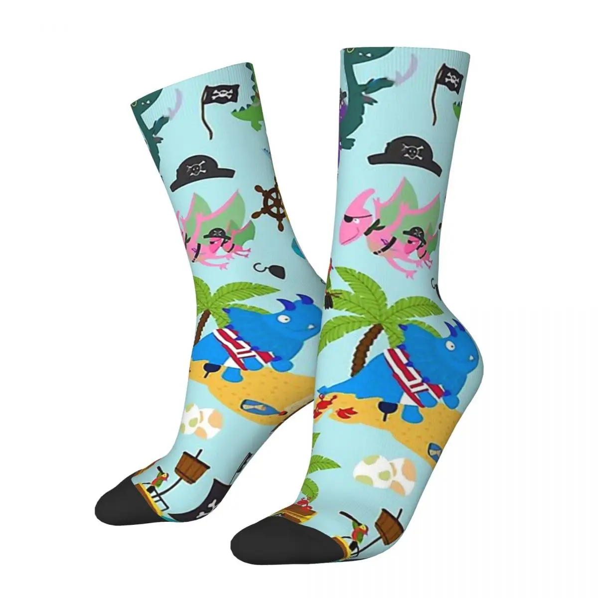 Pirates Pattern Blue Dinosaur Dinosaurs Unisex Bonnet Winter Cycling Happy Socks street style Crazy Socks