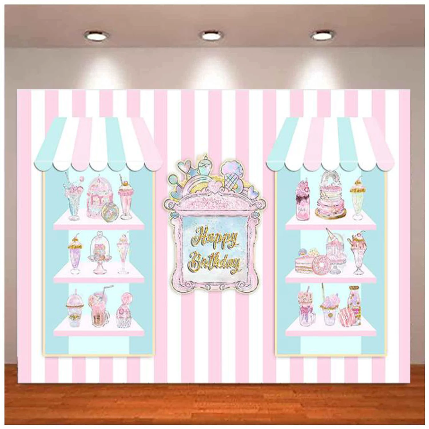 

Ice Cream Theme Photography Backdrop For Girl Bday Parties Background Pink Ice Cream Parlor Birthday Party Banner Decoration