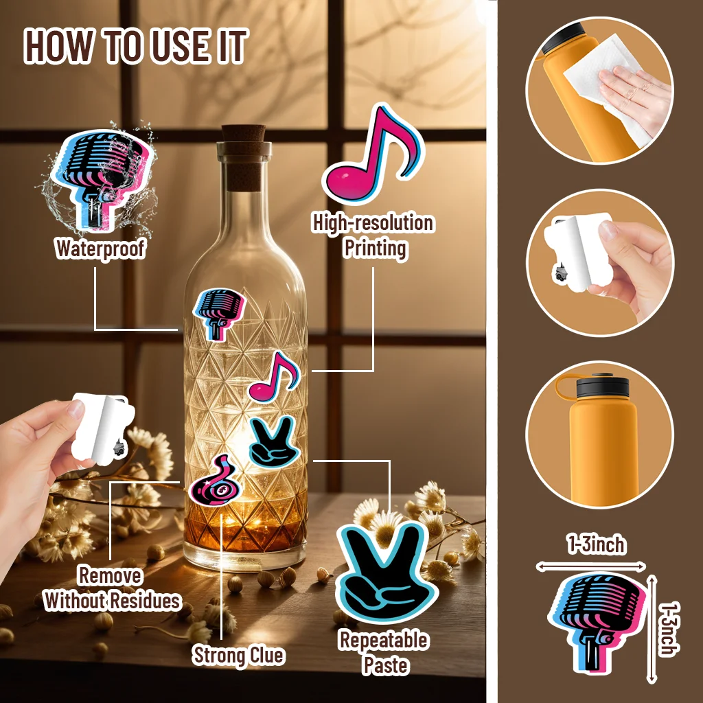 35pcs-50pcs Vibrant Instruments Stickers Fun Notes Instrument Stickers DIY Stickers For Notebook Luggage Mobile Phone Cup