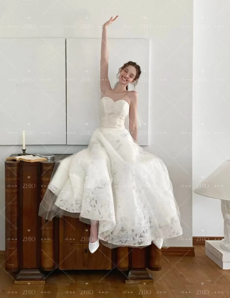 ZHIO Elegant Sweetheart Wedding Party Dress Ivory Lace Evening Dresses Korea Photo Shoot Bridal Reception Gown Cutsom 웨딩드레스