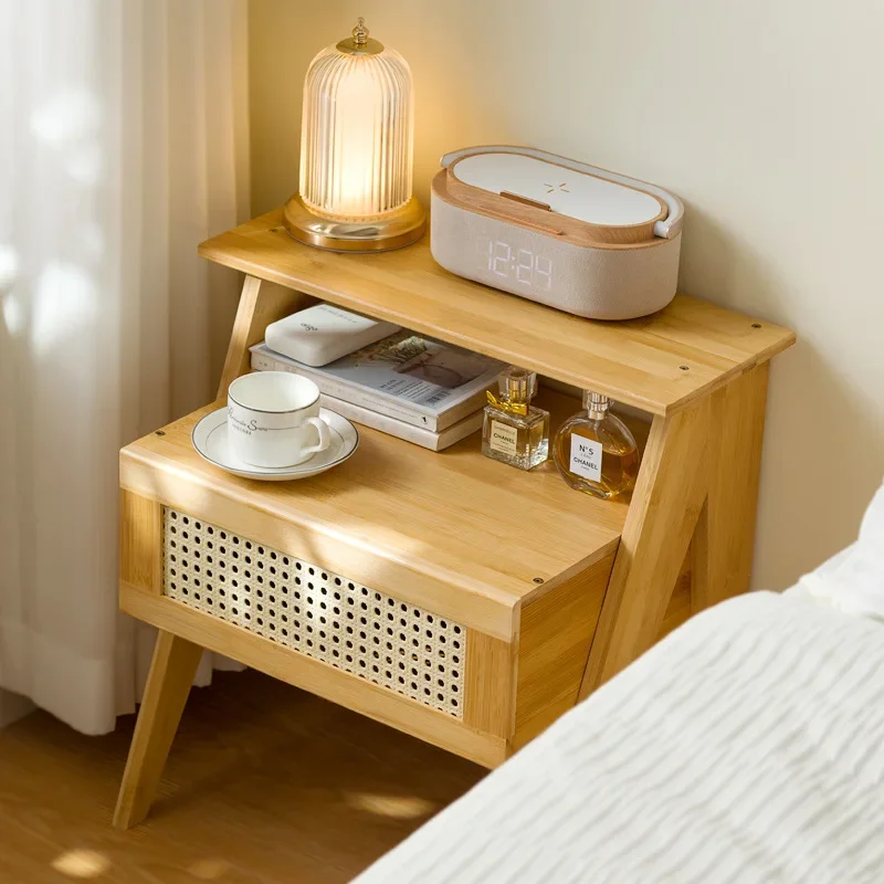 Bamboo Bedside Table with Drawer Dresser for Bedroom, Bedside Furniture, Bedside Table for Bedroom, Living Room, Dormitory