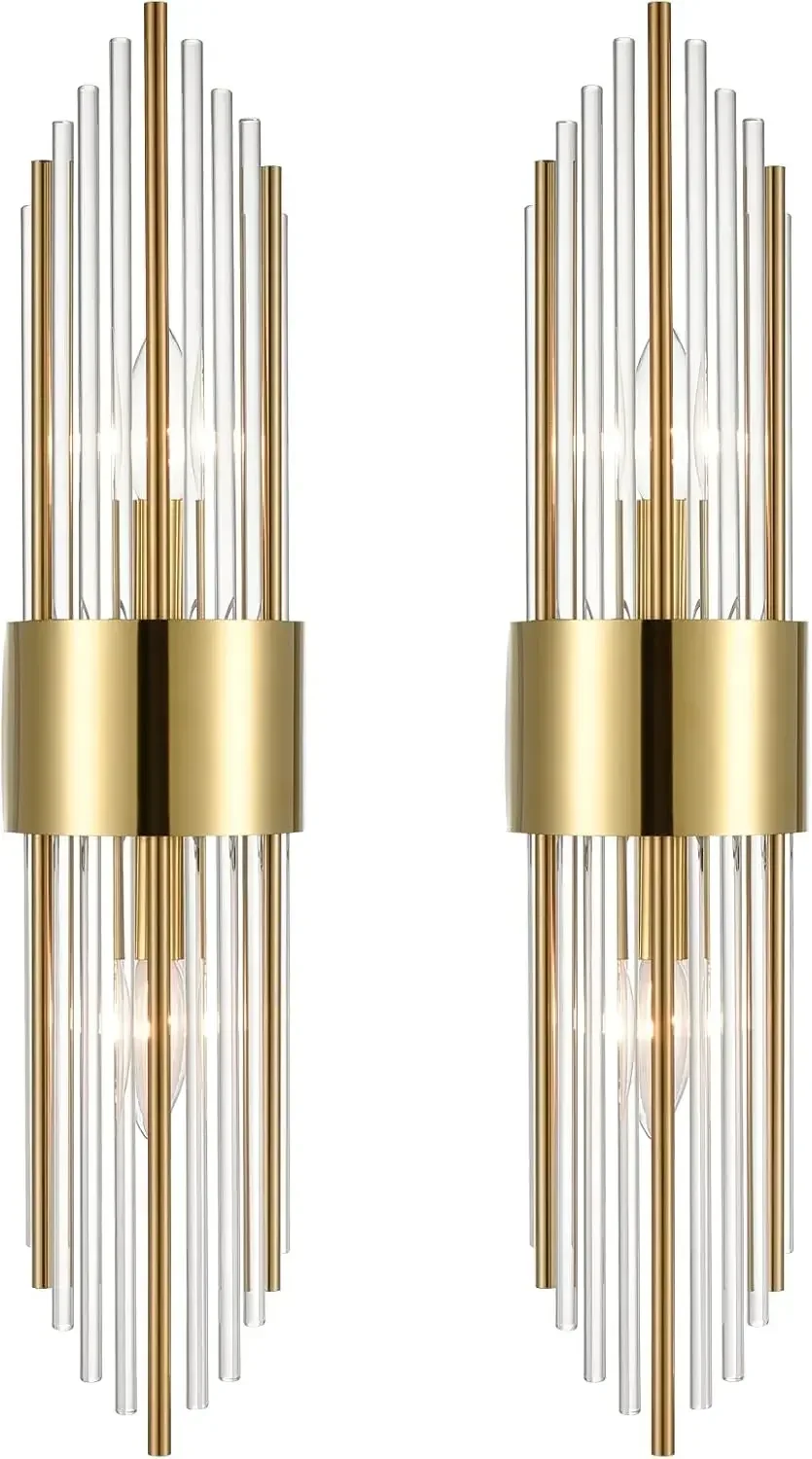 

2-Light Modern Brushed Titanium Gold Wall Sconce with Clear Glass Crystal Luxury Wall Light Fixtures for Bedroom Living Room Bat