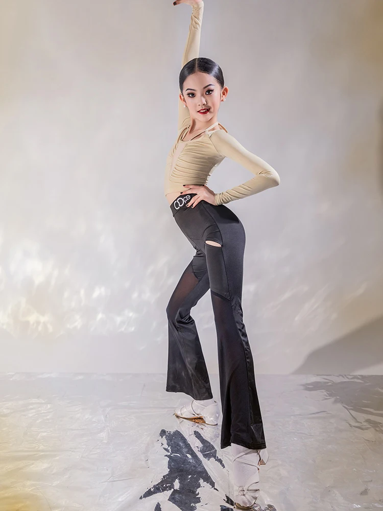 Latin Danskleding Voor Meisjes Lange Mouwen Tops Stretch Flare Broek Kinderen Zomer Ballroom Tango Praktijk Dancewear Dl11723