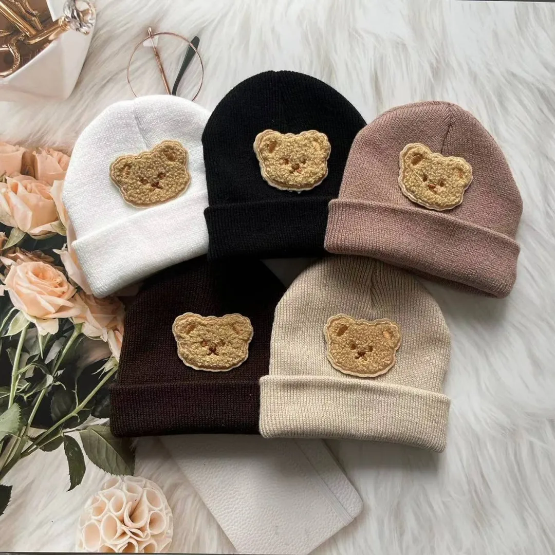 Winter Baby Beanie Cap Cartoon Bear Ear Protection Knitted Hat for Toddler Boys Girls Cute Korean Warm Kids Crochet Hats Gorros