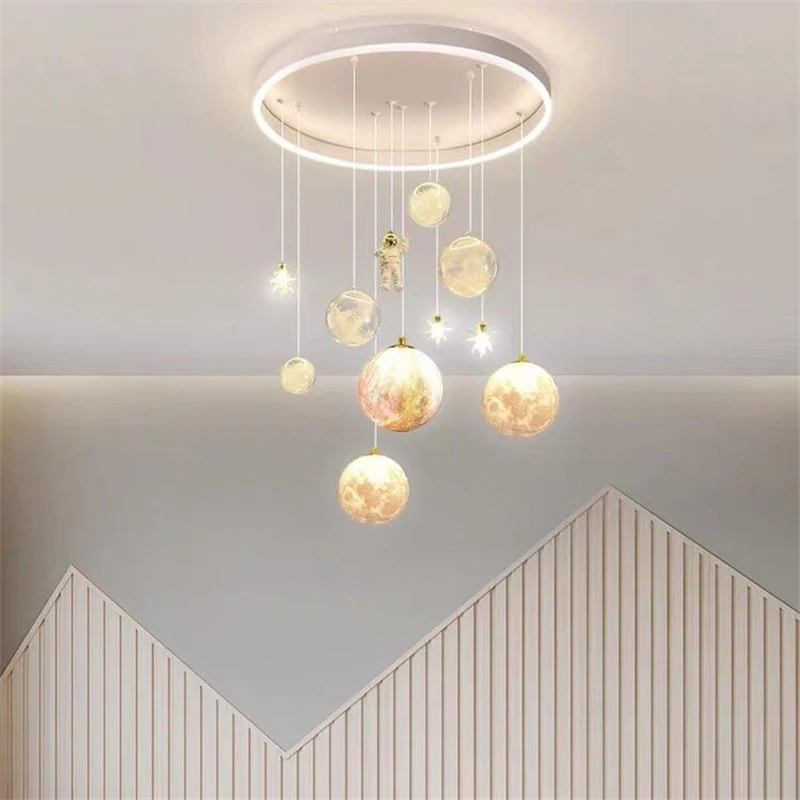 Ceiling Lighting Princess Room Star Astronaut Children\'s Bedroom Chandelier Living Room Hanging Lamp Girls Boys Home Appliance