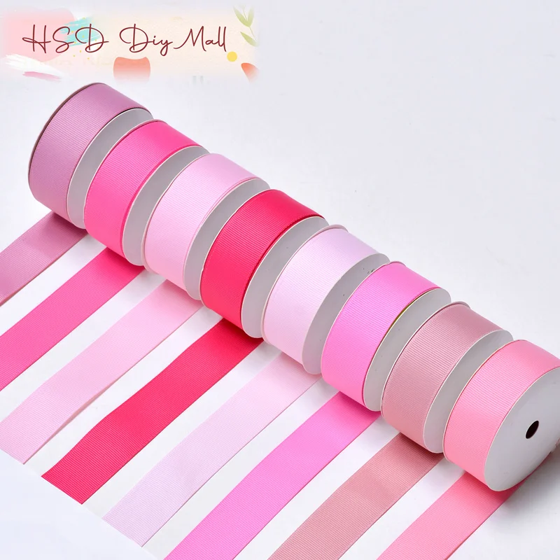 HSDRIBBON 9MM 16MM 22MM 38MM 75MM Solid Red Wine Pink Grosgrain Ribbon 100Yards/Roll