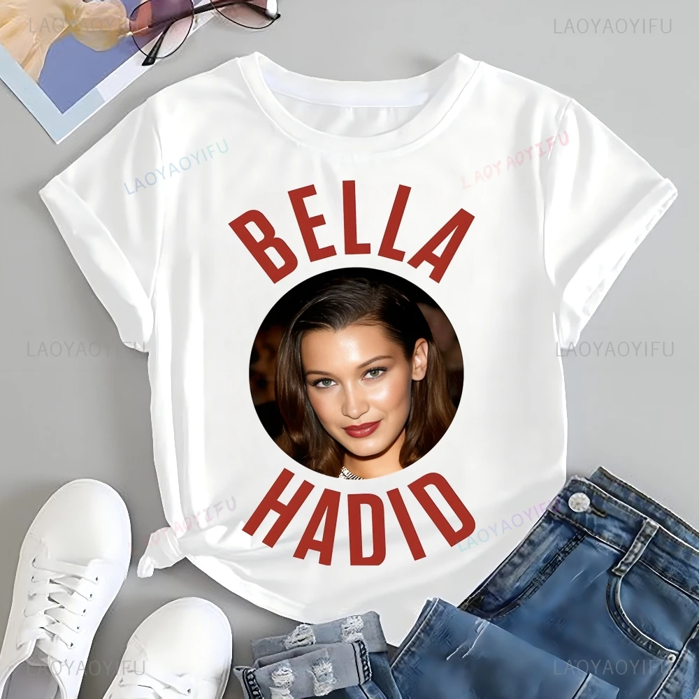 Fashion Vintage Bella Sexy Beauty Hadid Model Printed T-shirt Top Trend Harajuku Short Sleeve Unisex Shirt Pattern Large T-shirt