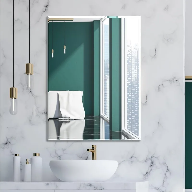 Mirror Bevelled Rimless Mirror Wall Mounted Mirror Bathroom Vanity and Entryway