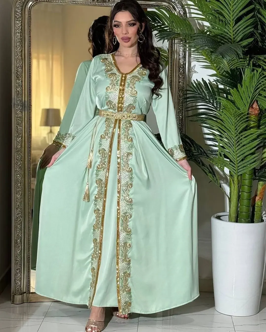 Eid Luxury Muslim Women Sequin Maxi Dress Abaya Dubai Kaftan Ramadan Islam Clothing Robe Kebaya Caftan Marocain Femme Djellaba