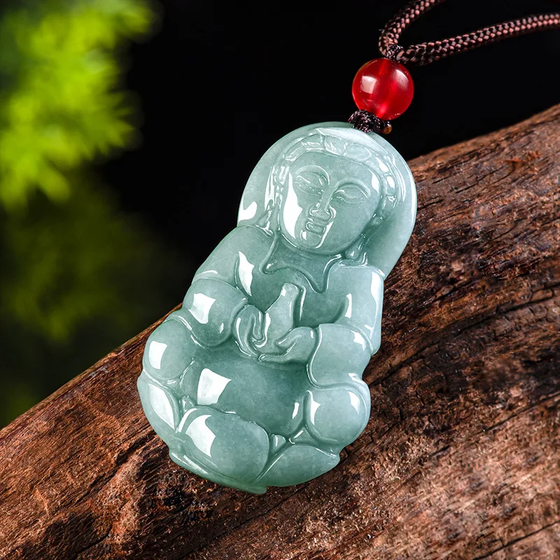 

Jiale/ Hand-carved/ Natural Jade Blue Water Guanyin Buddha Statue Jade Necklace Pendant Fashionable Jewelry Men and Women Amulet