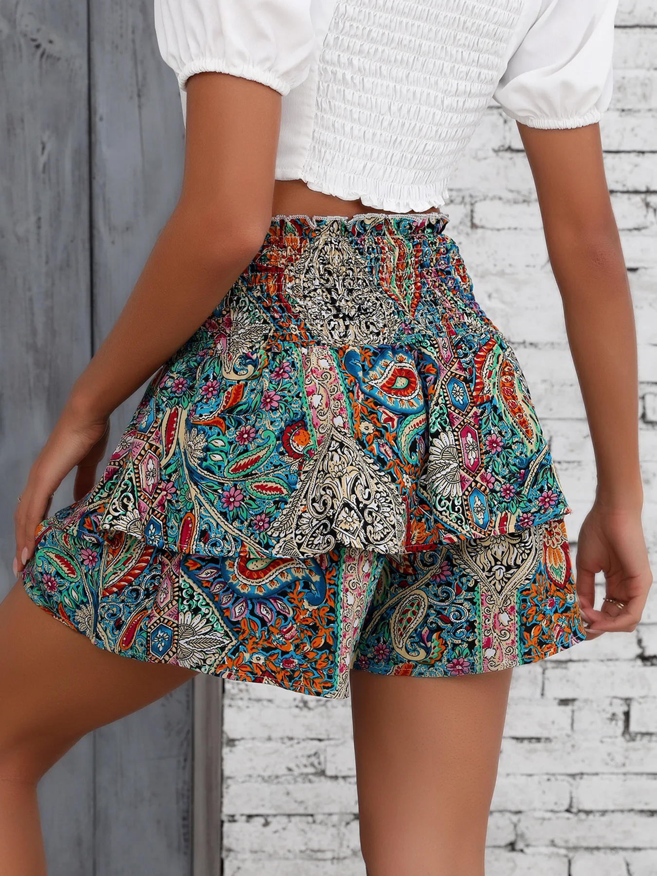2025 Summer New Bohemian Style Women's Shorts Ladies National Style Printed High Waist Wide Leg Pants Skirt