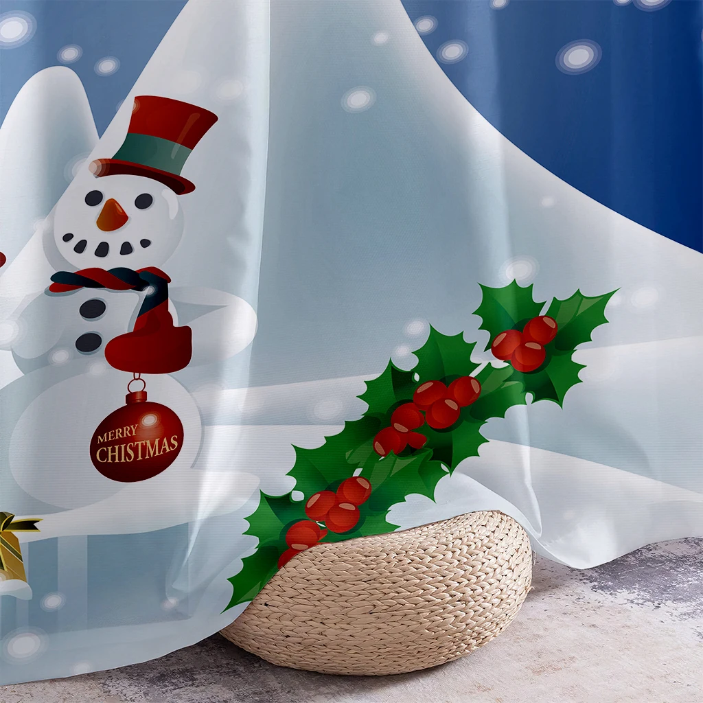 Decorative Curtains Featuring A Cute Cartoon Snowman Print;100% Polyester; Festive Curtains For Children's Rooms;New Year's Gift