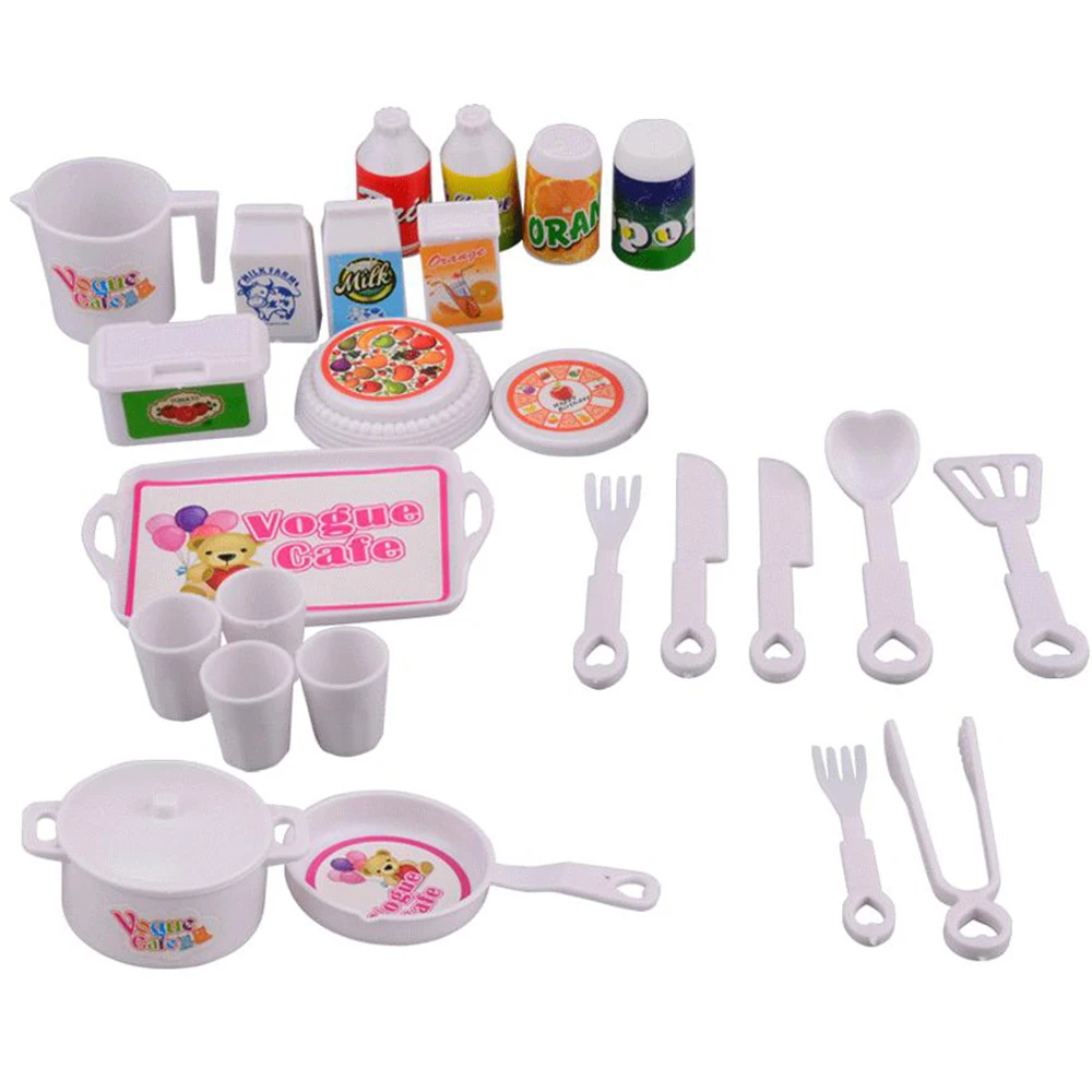 NK 25 Pcs/Set Doll Accessories DIY Play house Mini Simulation Tableware Dolls Kitchen puzzle creative Toy For Barbie Doll