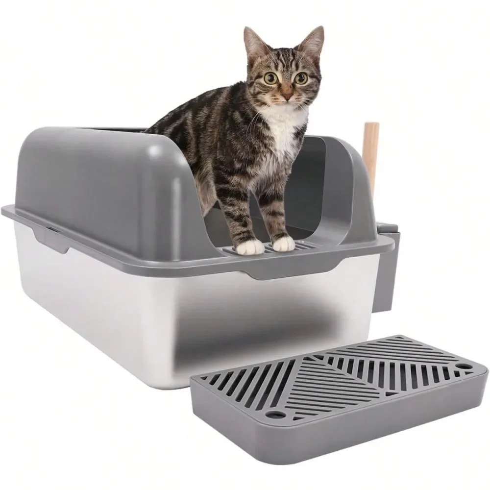 

Cat Litter Box Litter Box Cat AccessoriesStainless Steel Litter Box With Lid, XL Large Litter Box For Big Cats, Metal Litter Box