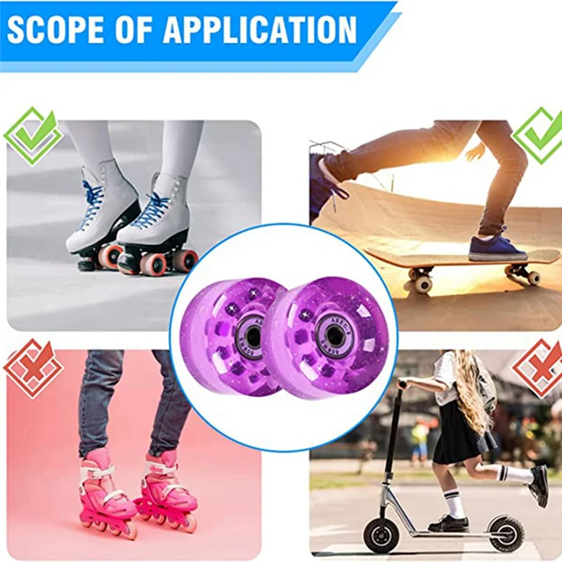 A89E-8-Piece 32 X 58Mm 82A Roller Skates with Bearings, for Indoor or Outdoor Use, with Wrench for Wheel Removal Purple