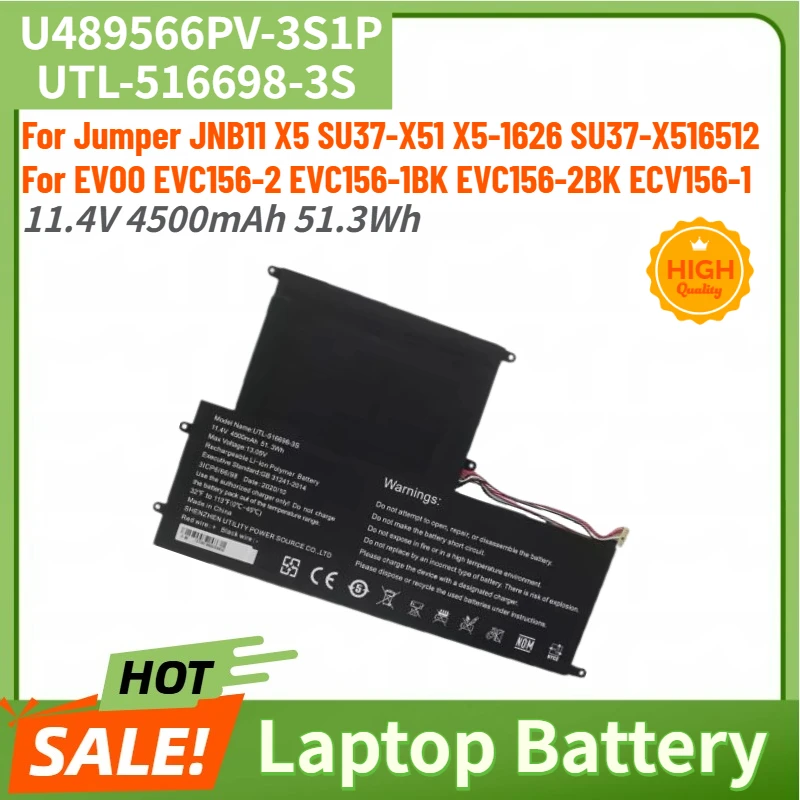 

11.4V 4500mAh Laptop Battery U489566PV-3S1P UTL-516698-3S For Jumper JNB11 X5 SU37-X51 For EVOO EVC156-2BK ECV156-1 EVC156-2
