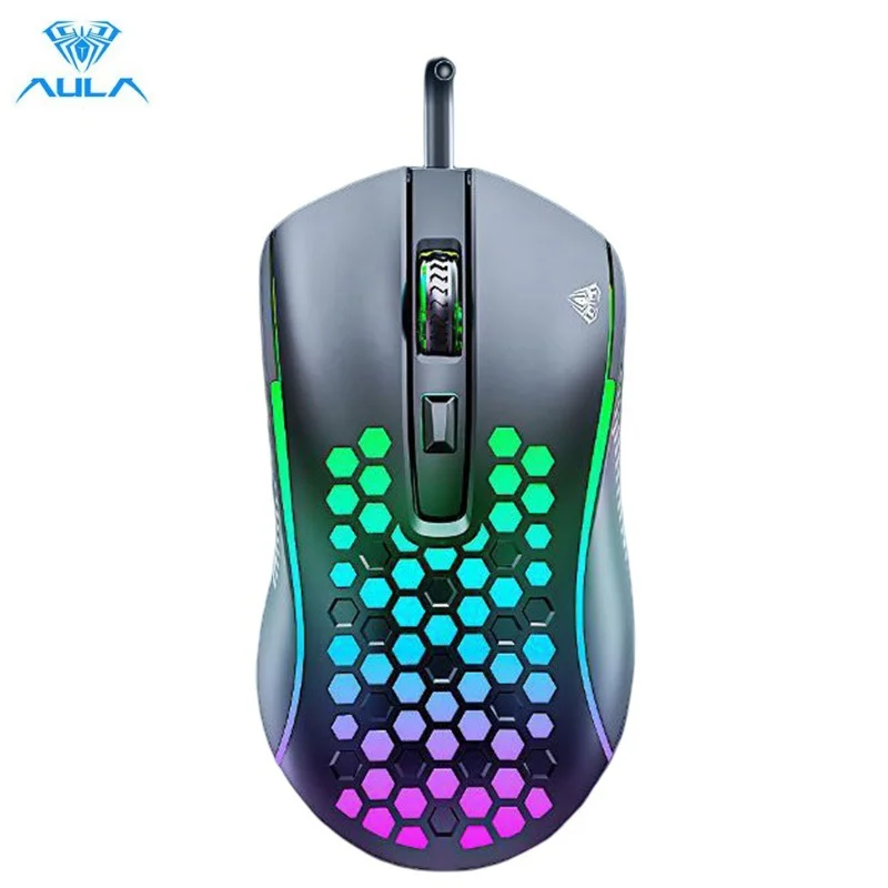 AULA Wired Gaming Mouse Gradient Light 4 Level DPI Ergonomic Perforated Breathable USB Computer Mice for Game Office