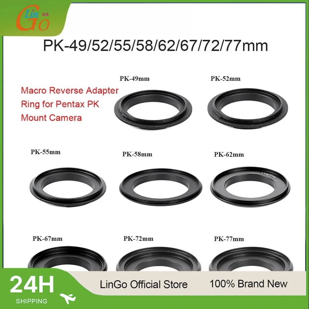 LinGo Macro Reverse Lens Ring Adapter 49mm 52mm 55mm 58mm 62mm 67mm 72mm For Pentax K Mount Camera