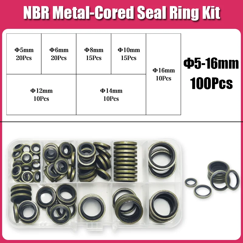 120/100 Stück gebundenes Dichtungsring-Set, Metall, Gummi, Ablaufschraube, Sanitärdichtung, ölbeständig, kombinierte Hochtemperatur-Dichtungsscheibe – Detail 10