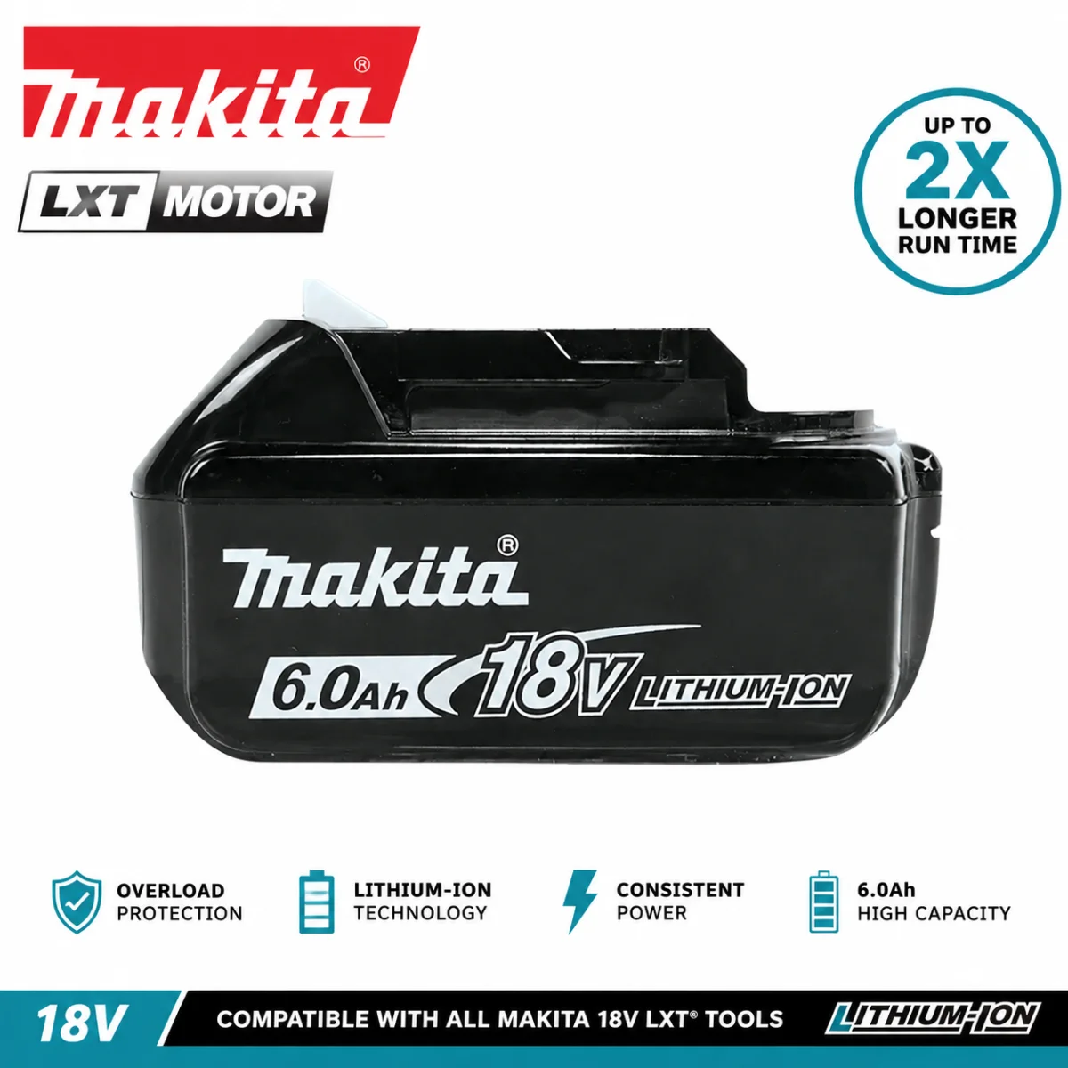 5Ah 6Ah Multi‑Capacity Lithium‑Ion Battery Makita 18V LXT Power Tools, BL1860B BL1850B BL1840 BL1830 Cordless Tool Battery