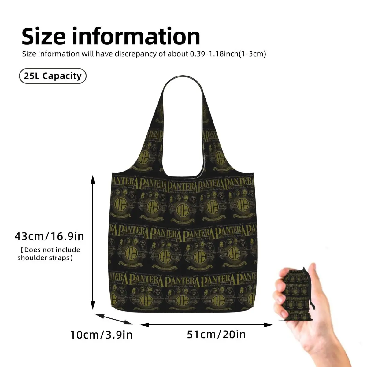 US Pantera Band Dimebag Darrell Poster Shopping Tote Bag Canvas Large Capacity Shoulder Bags Shopper Grocery Handbag for Women