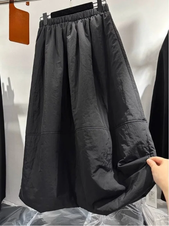 Korean Sle Cotton Blend A-Line  Skirt Spring Summer Autumn Casual Wear Elastic Waist Flower Bud Design Versatile Skirt