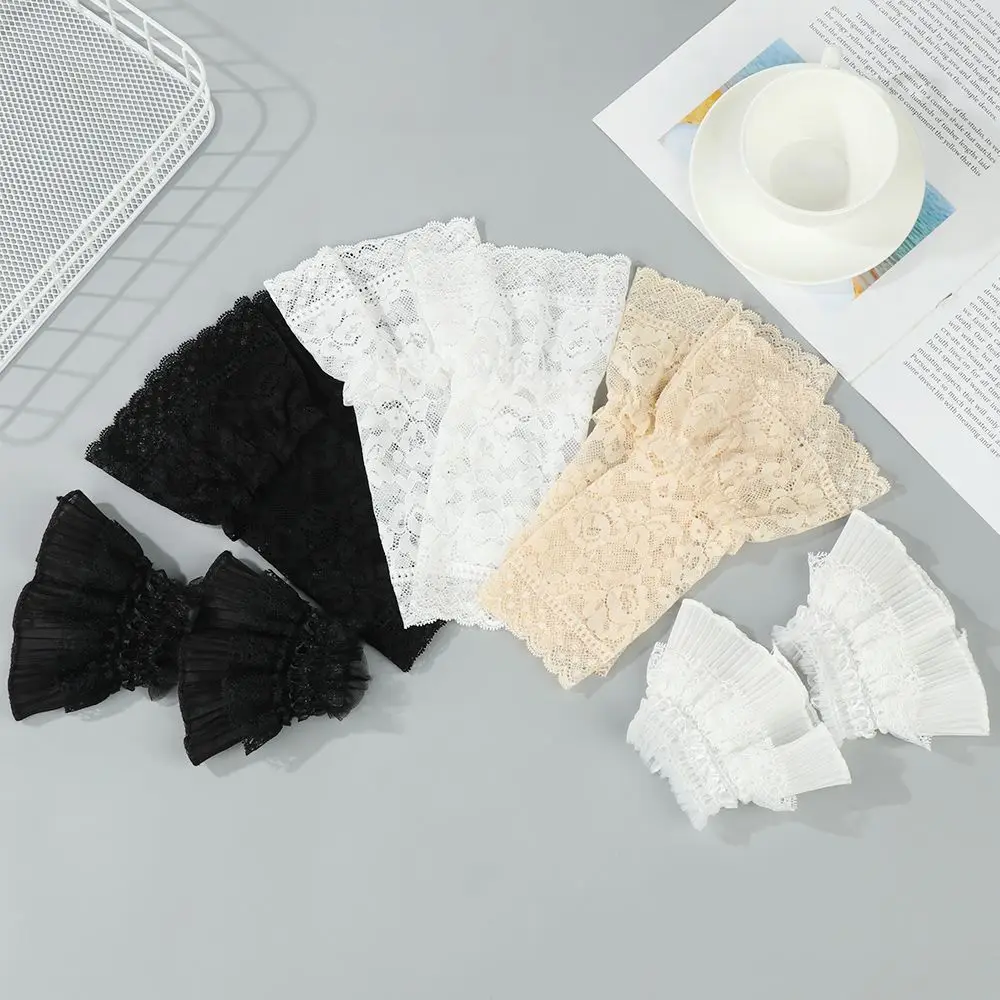 1Pair Sun Protection Sweater Decorative Gloves Scar Cover Fake Sleeve Lace Cuffs Detachable Sleeve Cuffs Ruffles Elbow Sleeve