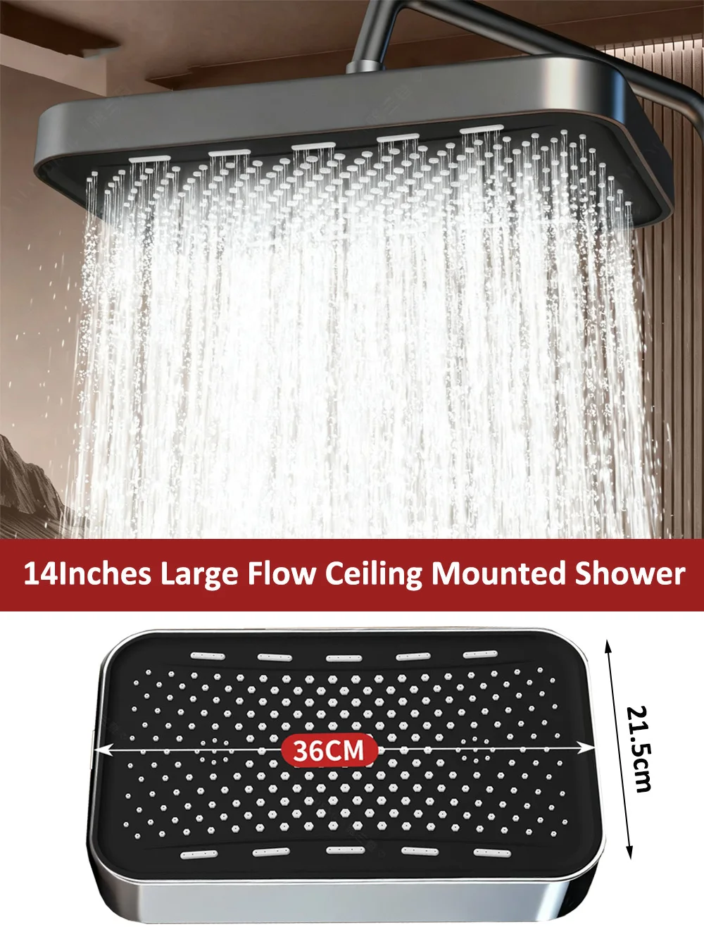 14 Inch Large Square Ceiling Shower Head High Flow Overhead Spray Household Pressurized Showerhead Bathroom Accessories