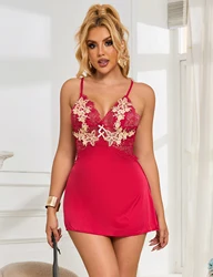 Nightgown Women Babydoll Sexy Home Wear Romantic Nightwear Floral Embroidery Lace Dress Panties Plus Size Sleepwear Lingerie Set