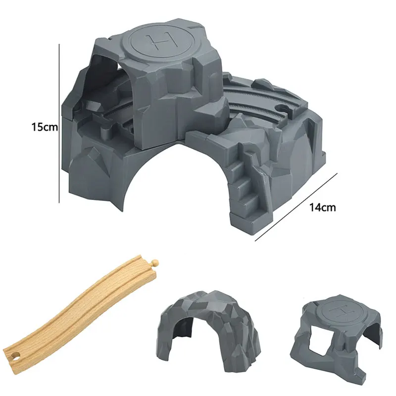 Accesorios de vía de tren de madera de doble túnel gris de plástico para accesorios de tren de pista de túnel aptos para pistas de madera Biro juguetes para regalos