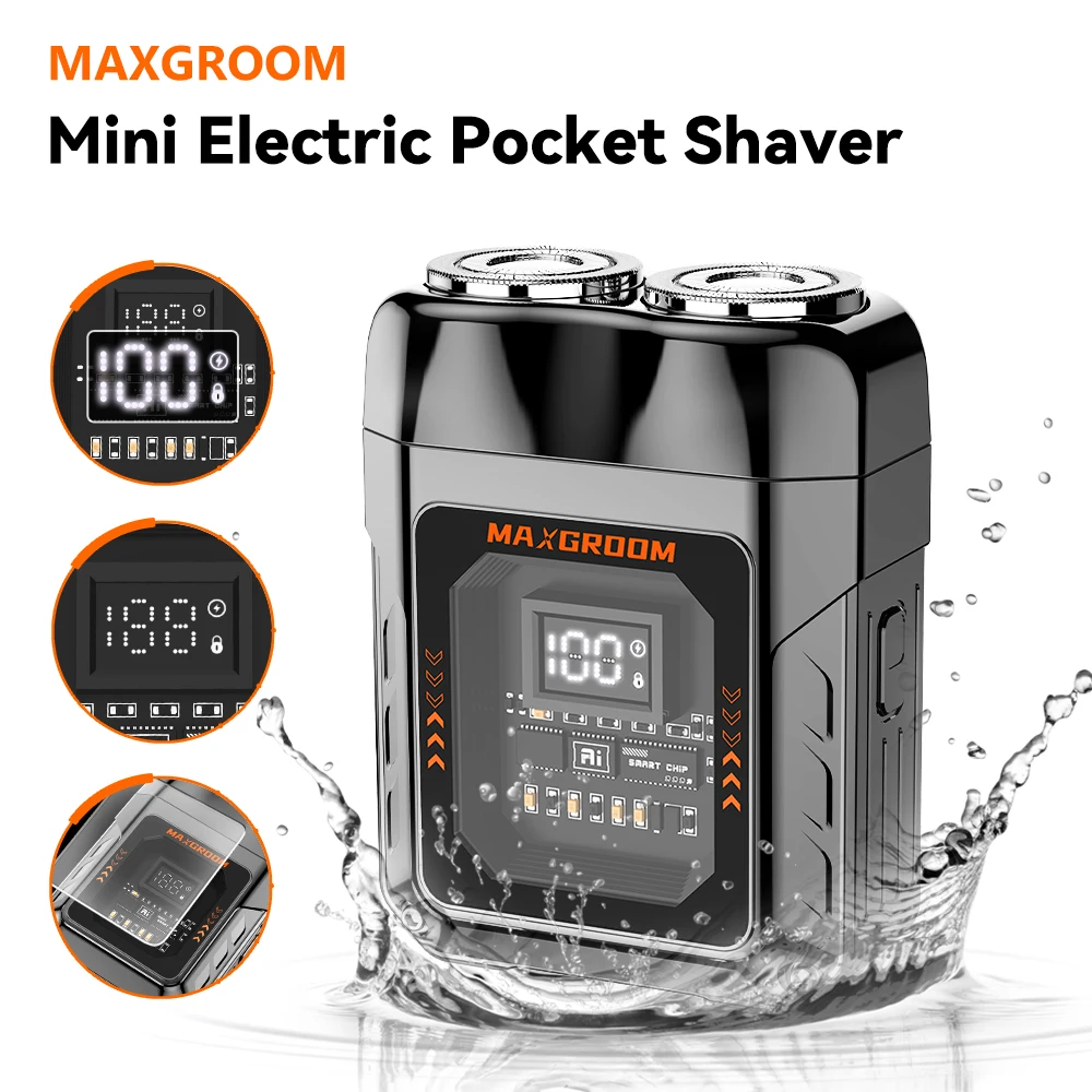 MAXGROOM Men's Mini Electric Shaver Dual Head Waterproof Type-C Rechargeable Shaver Travel Portable Pocket Razor Beard Trimmer